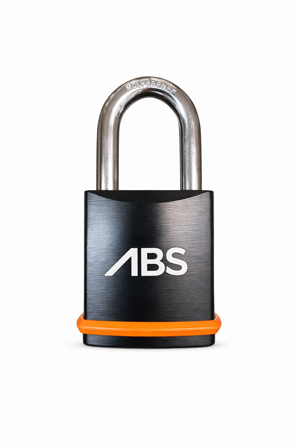 Black padlock with orange accent and ABS logo on a white background
