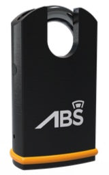 Black and orange lock with ABS branding on a white background