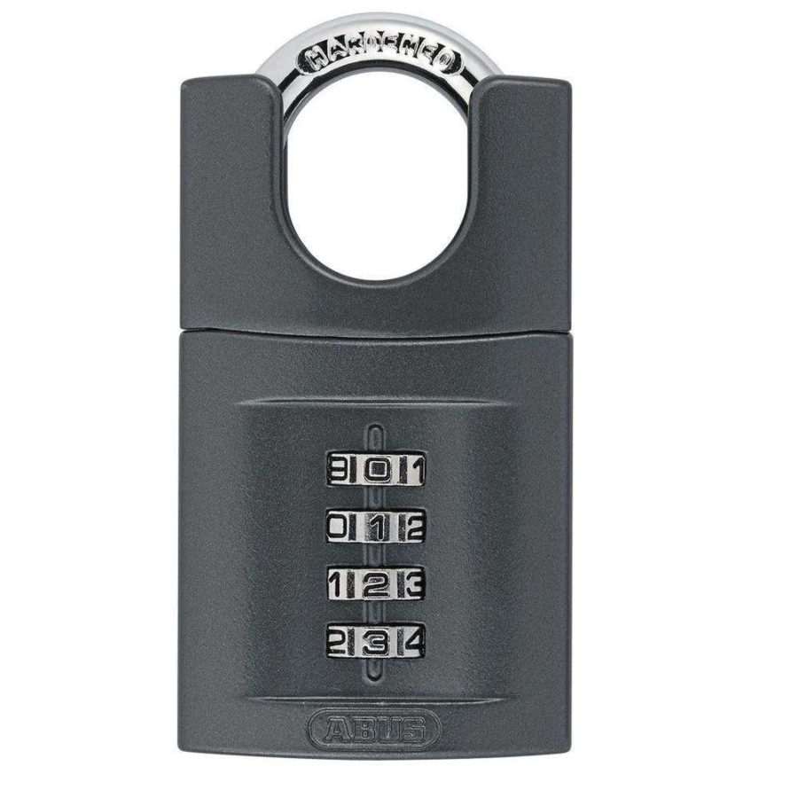 Front view of the ABUS Super Code 158CS/50 closed shackle combination padlock with resettable code.