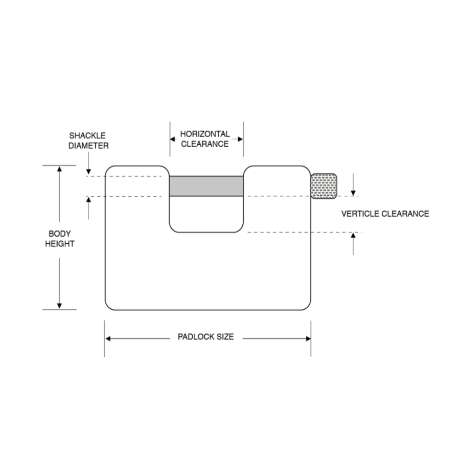 Technical dimensions and specification drawing for the ASEC closed shackle combination padlock.