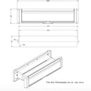 Technical drawing of a rectangular metal bracket with dimensions on a white background