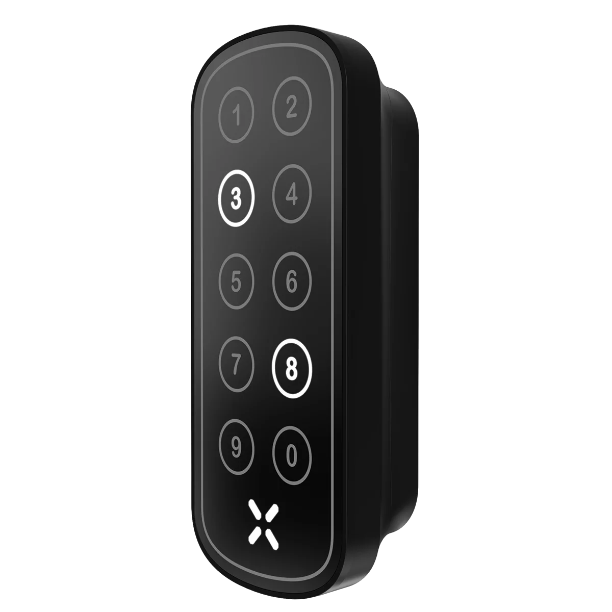 Black digital keypad lock on a white background