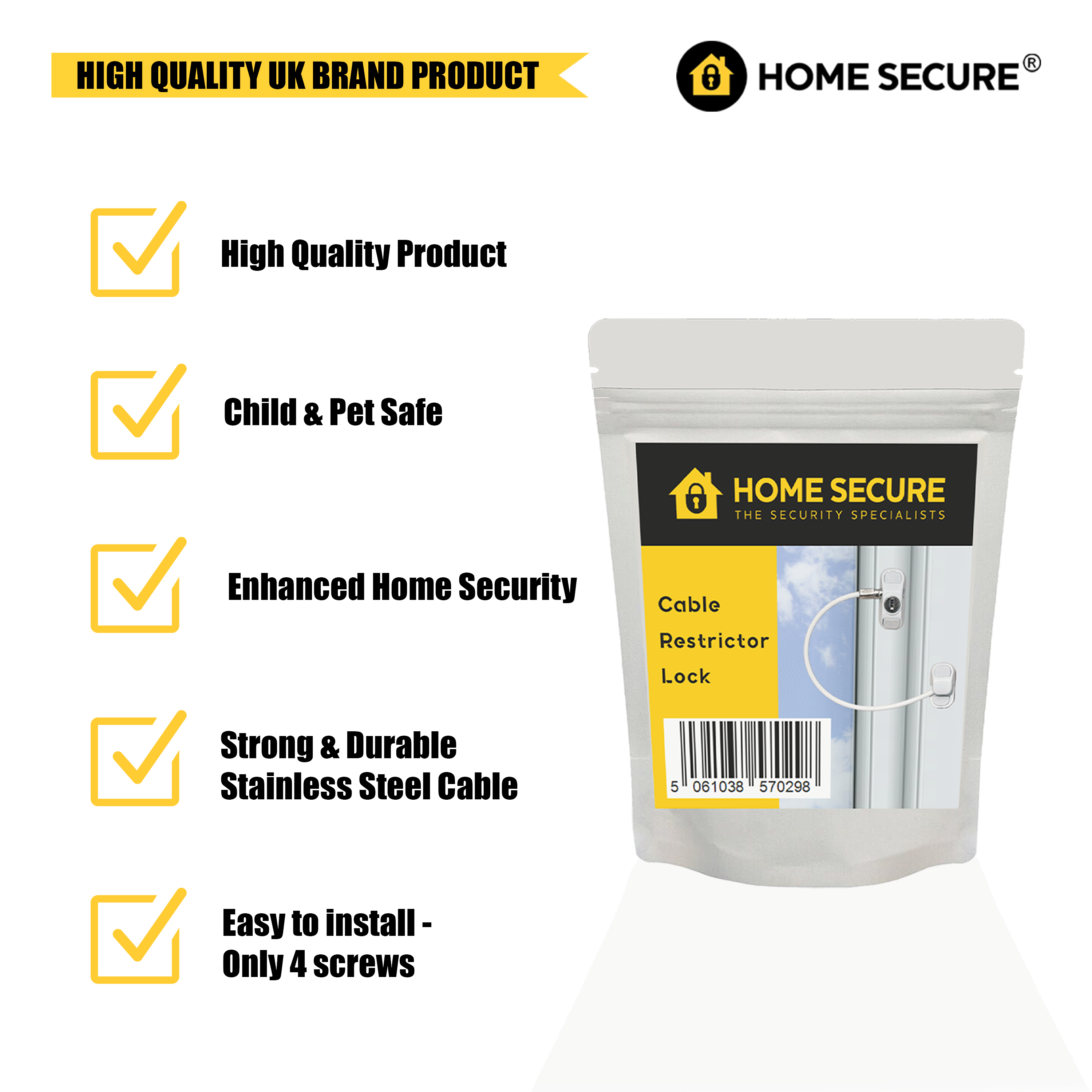 Packaging image of the Home Secure® Cable Restrictor Lock for uPVC window