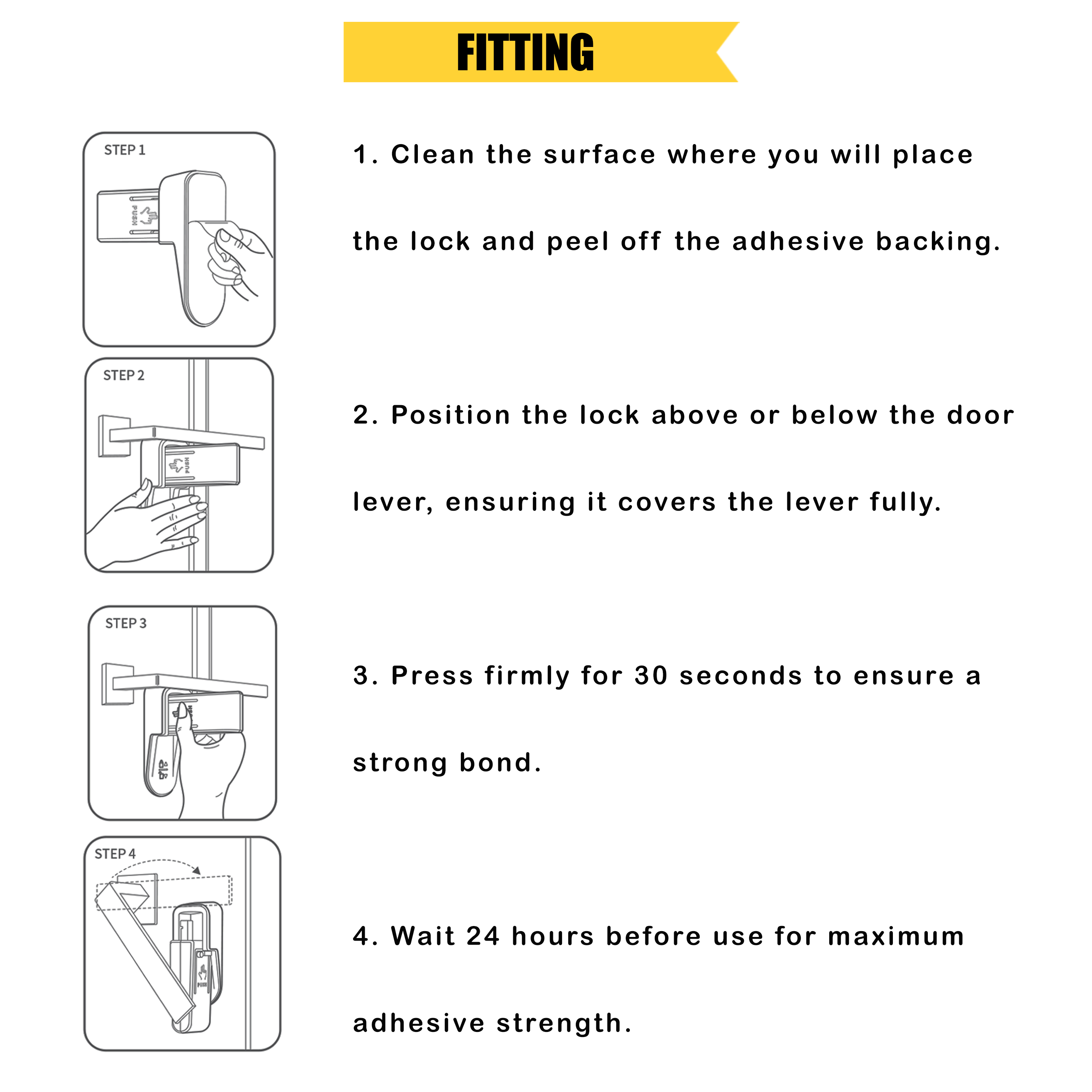Installation instructions for an adhesive door lever lock