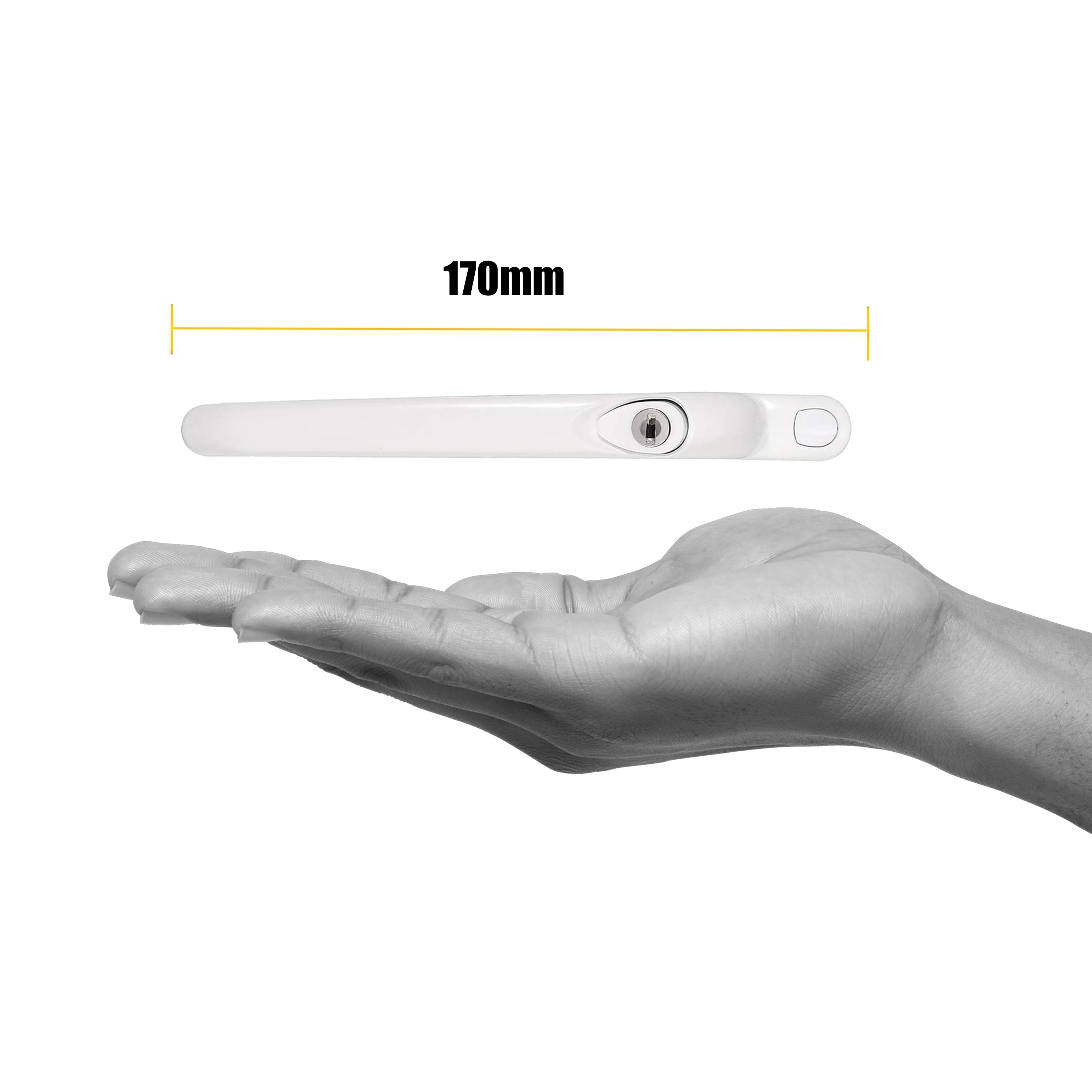 White license plate holder shown on a hand with measurement label '170mm' on a white background