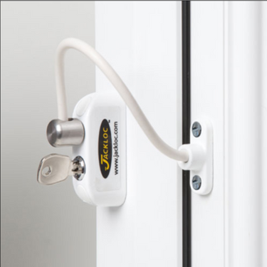 Jackloc Pro-5 lockable cable window restrictor in white