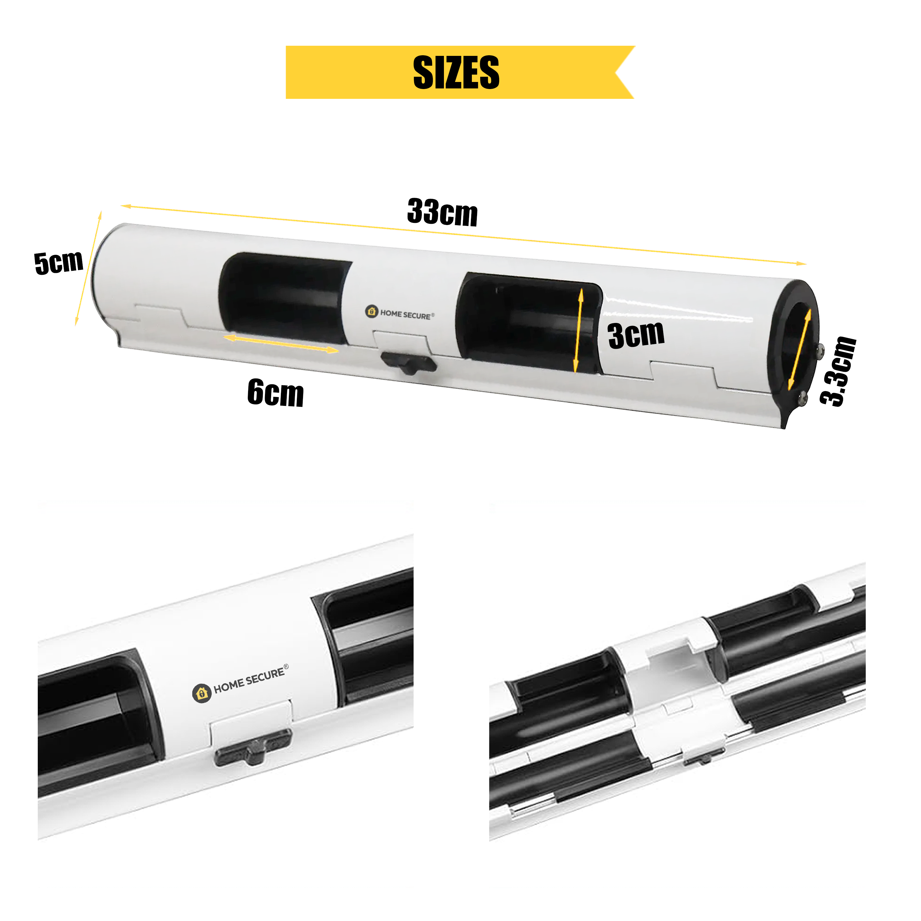 Home Secure door lock shown with measurements.