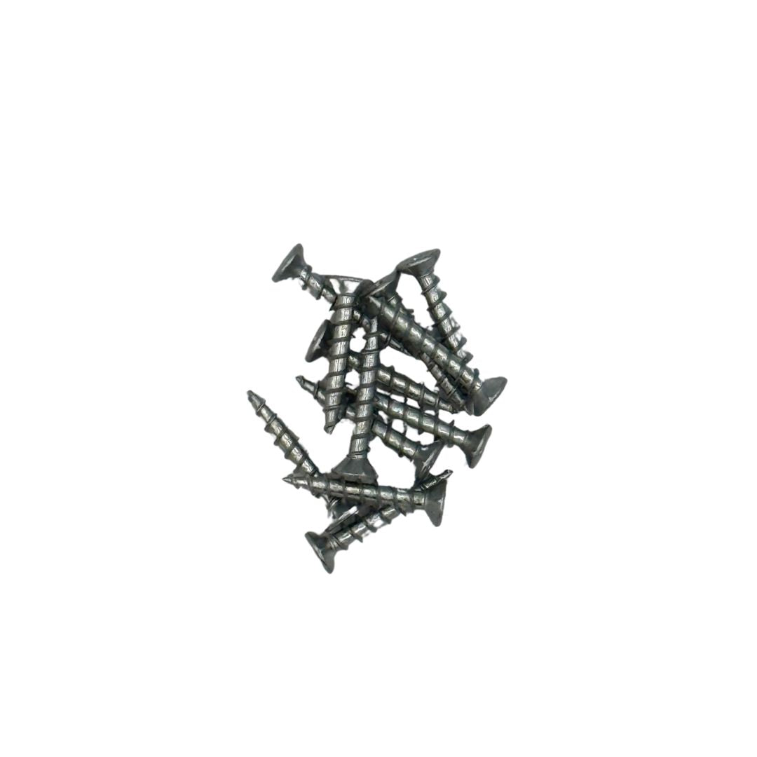 Group of repair screws on a white background