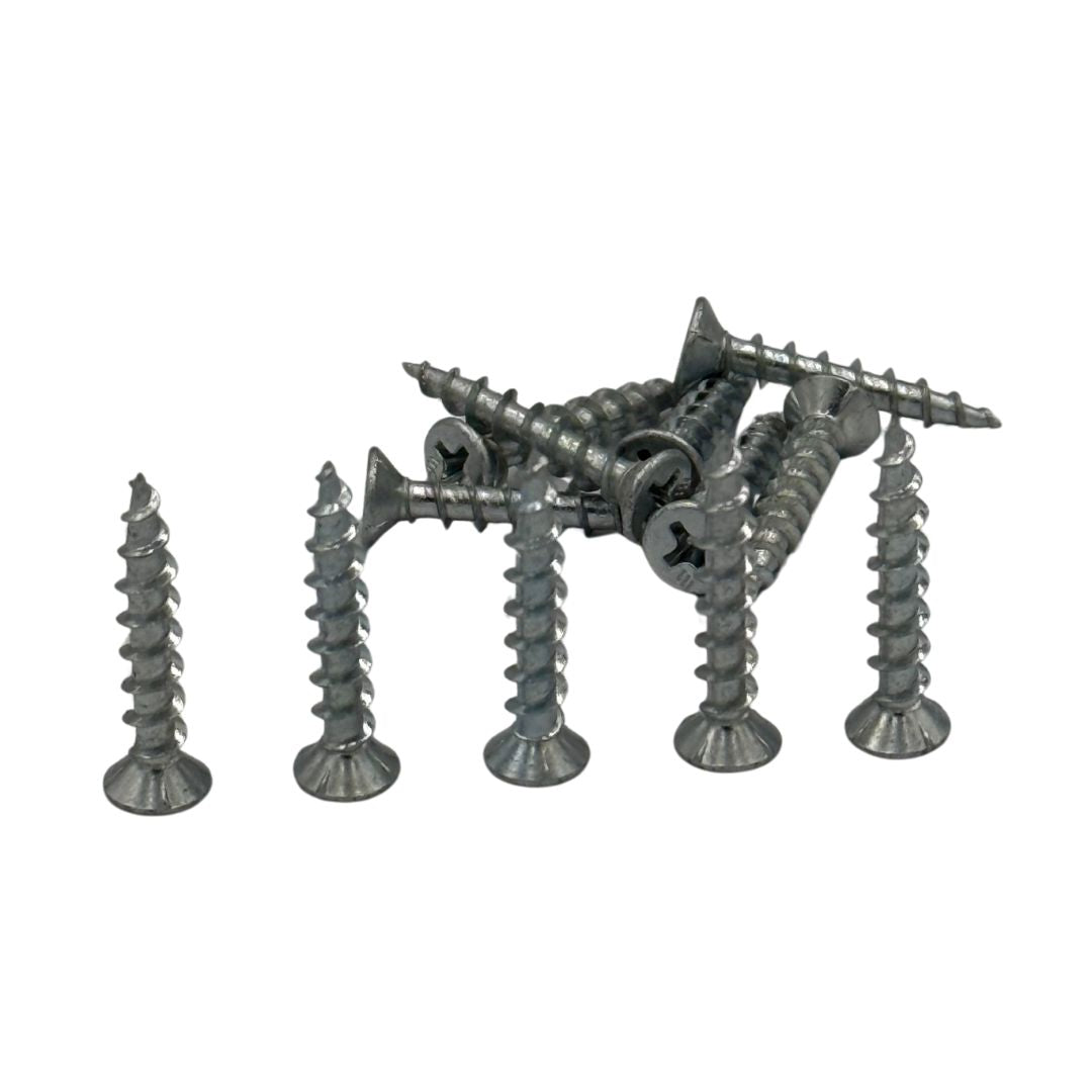 Collection of repair screws on a white background