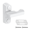 A white metal sash jammer lock for uPVC windows and doors, including mounting screws.