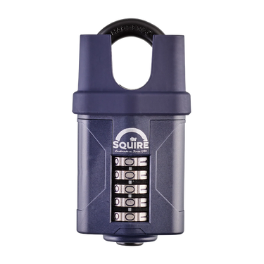 Front view of the Squire CP60 60mm high-security recodable combination padlock with resettable code wheels.