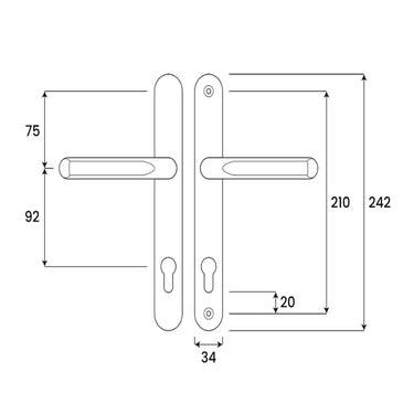 uPVC lever lever door handle dimensions and fixing measurement diagram