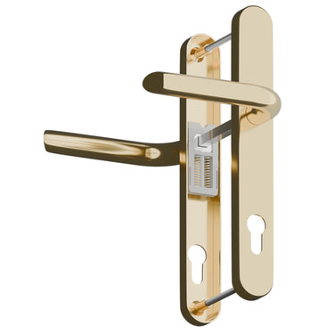 Polished brass lever lever uPVC door handle with 210mm fixing centres