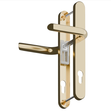 Polished brass lever lever uPVC door handle with 215mm fixing centres