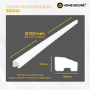 Door weather bar sizing chart with Home Secure branding