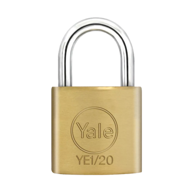 Yale 20mm open shackle brass padlock with solid brass body and hardened steel shackle.