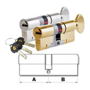 A diagram showing the structure of the Yale Thumb Turn Euro Cylinder Door Lock, including keyhole and cylinder views, accompanied by the actual lock in brass and silver colors with three keys.