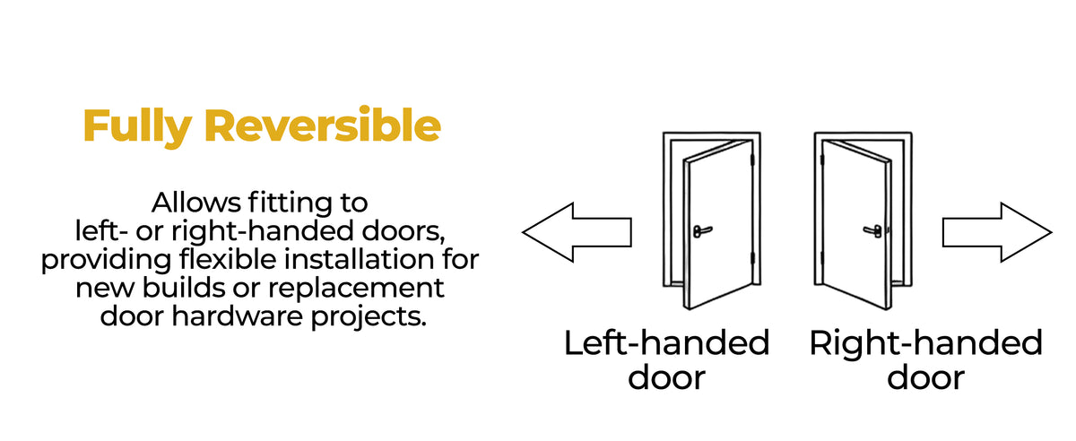 Supplied complete with restrictor stay and fixing screws, no additional parts needed. Fully reversible: fits left-handed or right-handed doors for new builds or replacement door hardware projects.