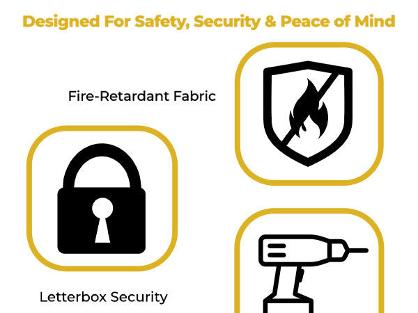 Fire-retardant fabric, letterbox security and easy installation. Designed for households, landlords and housing providers who need protection from letterbox attacks.