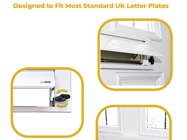 Designed to fit most standard UK letter plates: FlapGUARD sizing and fitting guide.