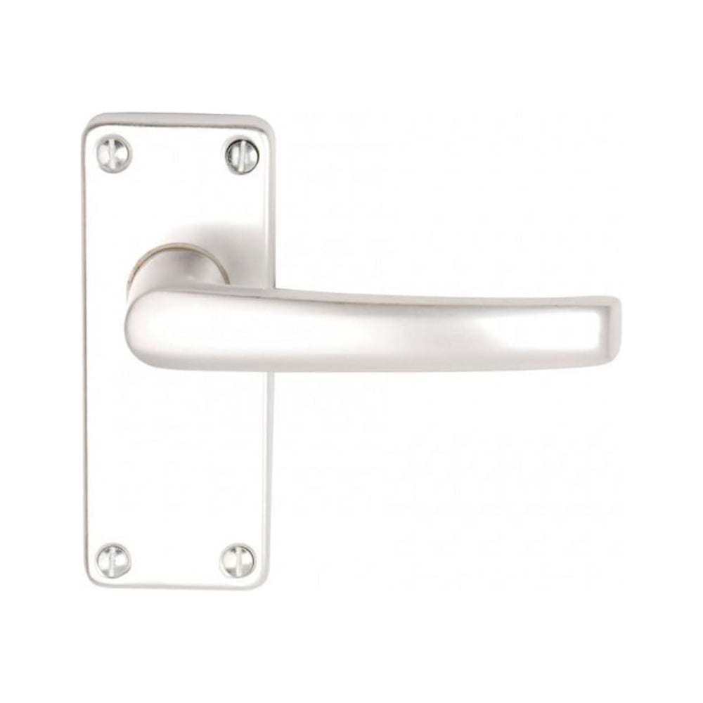 Aluminium internal door handle with a lever on plain backplate, featuring a sleek and minimalist design without keyhole.