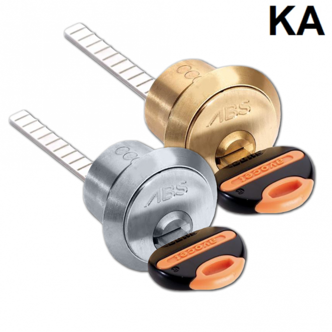 Two Avocet ABS high security rim cylinder locks with keys, one in silver and one in gold color, featuring dimple pin systems.