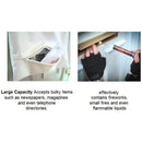 Fireproof letterbox bag showing its large capacity to hold bulky mail items on the left, and on the right, a demonstration of its ability to contain small fires and flammable materials for added security.