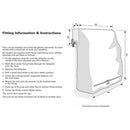 Fireproof letterbox bag with installation instructions and dimensions.