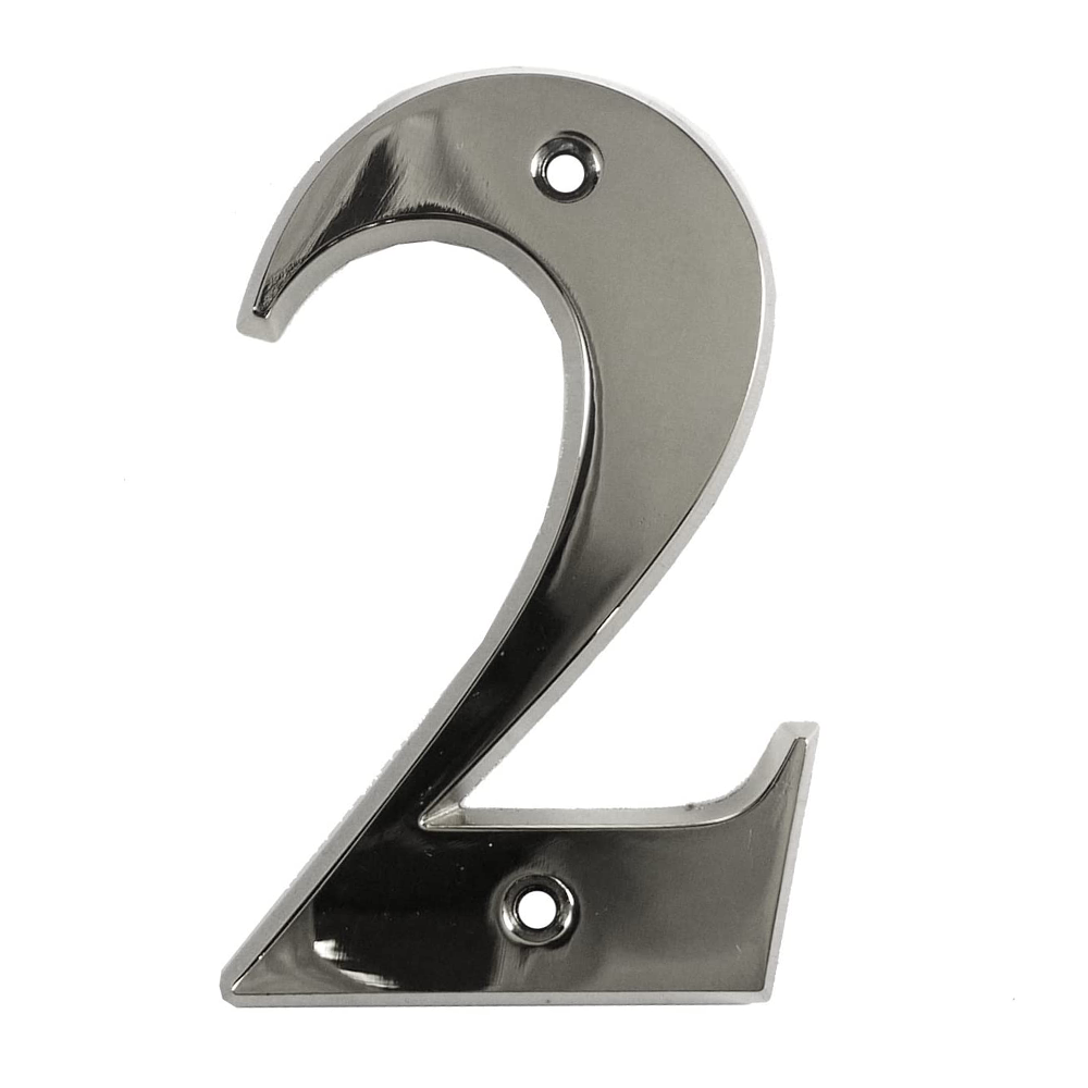 A chrome house door numeral number 2.