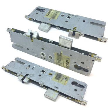 A set of metal door lock gearboxes, typically used in multipoint locking systems, displayed on a white background.