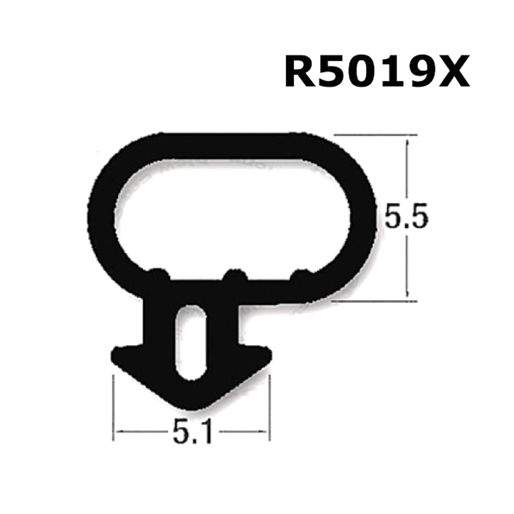 A black rubber door and window seal bubble gasket with dimensions labeled.