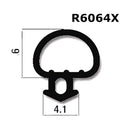 A black rubber door and window seal bubble gasket with dimensions labeled, 6mm by 4.1mm.
