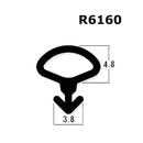 Black rubber door and window seal bubble gasket, with dimensions labeled as 3.8 and 4.8.
