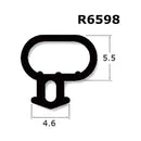 A black rubber door and window seal bubble gasket, with dimensions labeled as 5.5 cm by 4.6 cm.