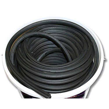 Coiled black rubber door and window seal flipper gasket neatly placed inside a white container
