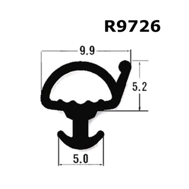 A black rubber door and window seal bubble gasket, with dimensions marked as 9.9, 5.2, and 5.0.