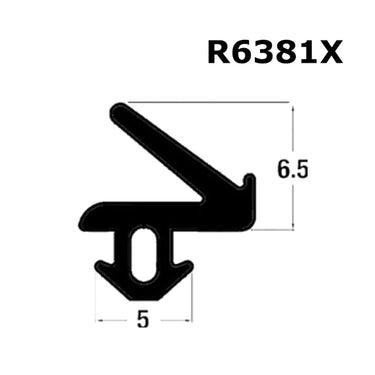 A black rubber door and window seal gasket with dimensions labeled.