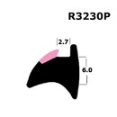 A diagram showing the dimensions of a black rubber seal for windows and doors, labeled with 'R3230P', '2.7 cm', and '6.0 cm'.