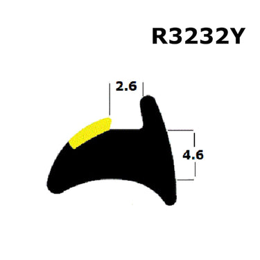 A diagram showing the dimensions of a black rubber seal for windows and doors, with labeled measurements.