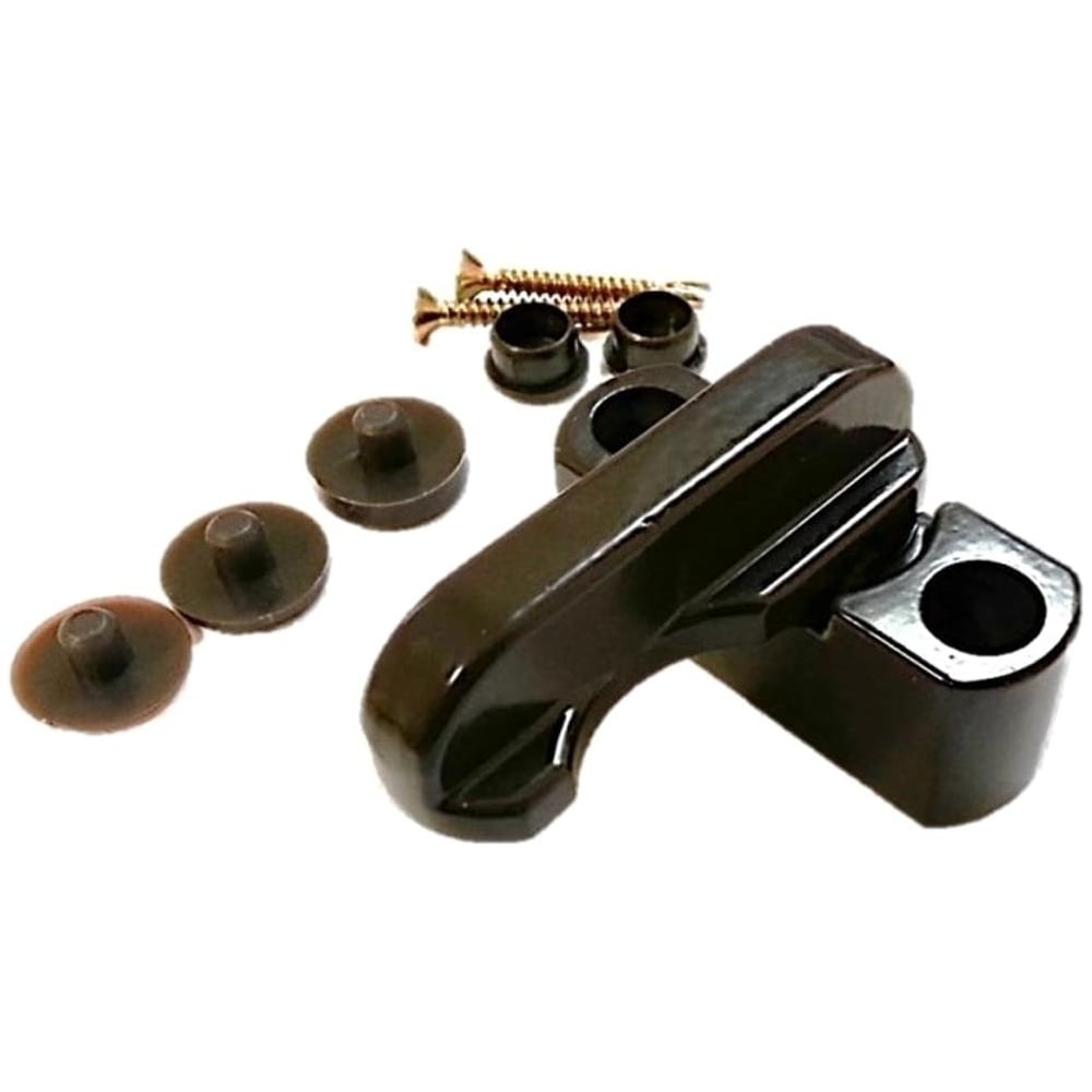 A set of brown sash jammers for uPVC windows and doors, including button spacers and uPVC screws.