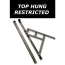 A pair of silver top hung window hinges with friction stays, displayed against a white background with the text 'TOP HUNG RESTRICTED' above them.