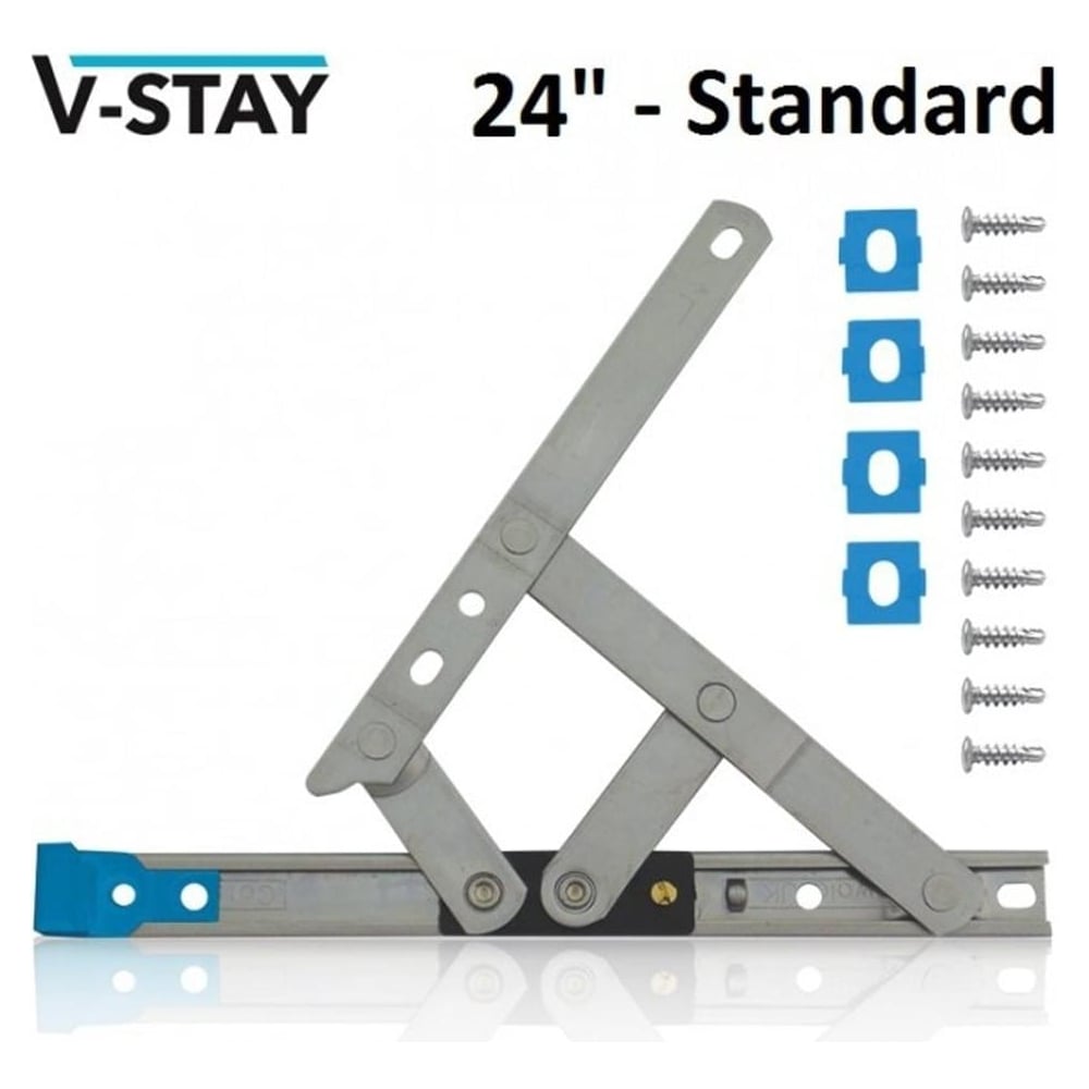 A pair of VERSA 24 inch standard friction stays for uPVC windows, including screws and packers.