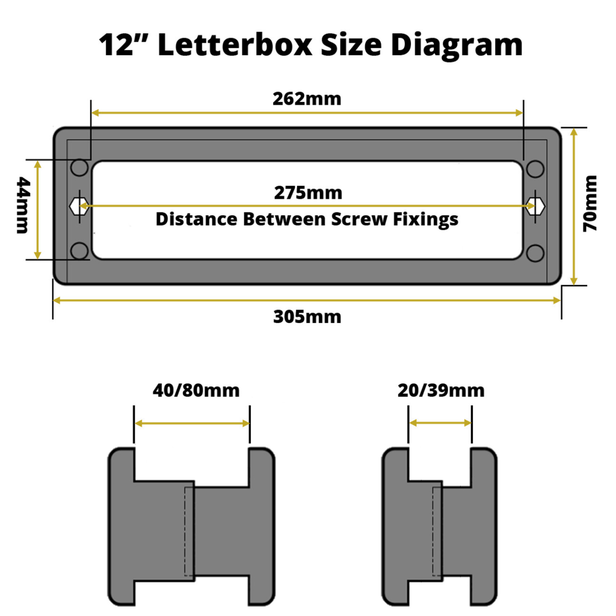 Diagram of a 12-inch letterbox with full measurements