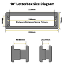 Diagram of a 10-inch letterbox with full measurements