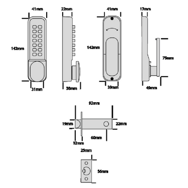 ASEC AS3300 oval knob digital lock 60mm latch dimensions and fitting guide