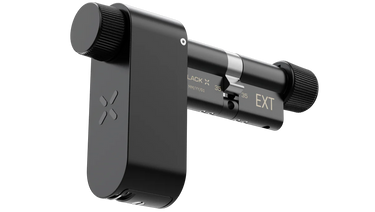 Black microphone with 'EXT' label on a white background