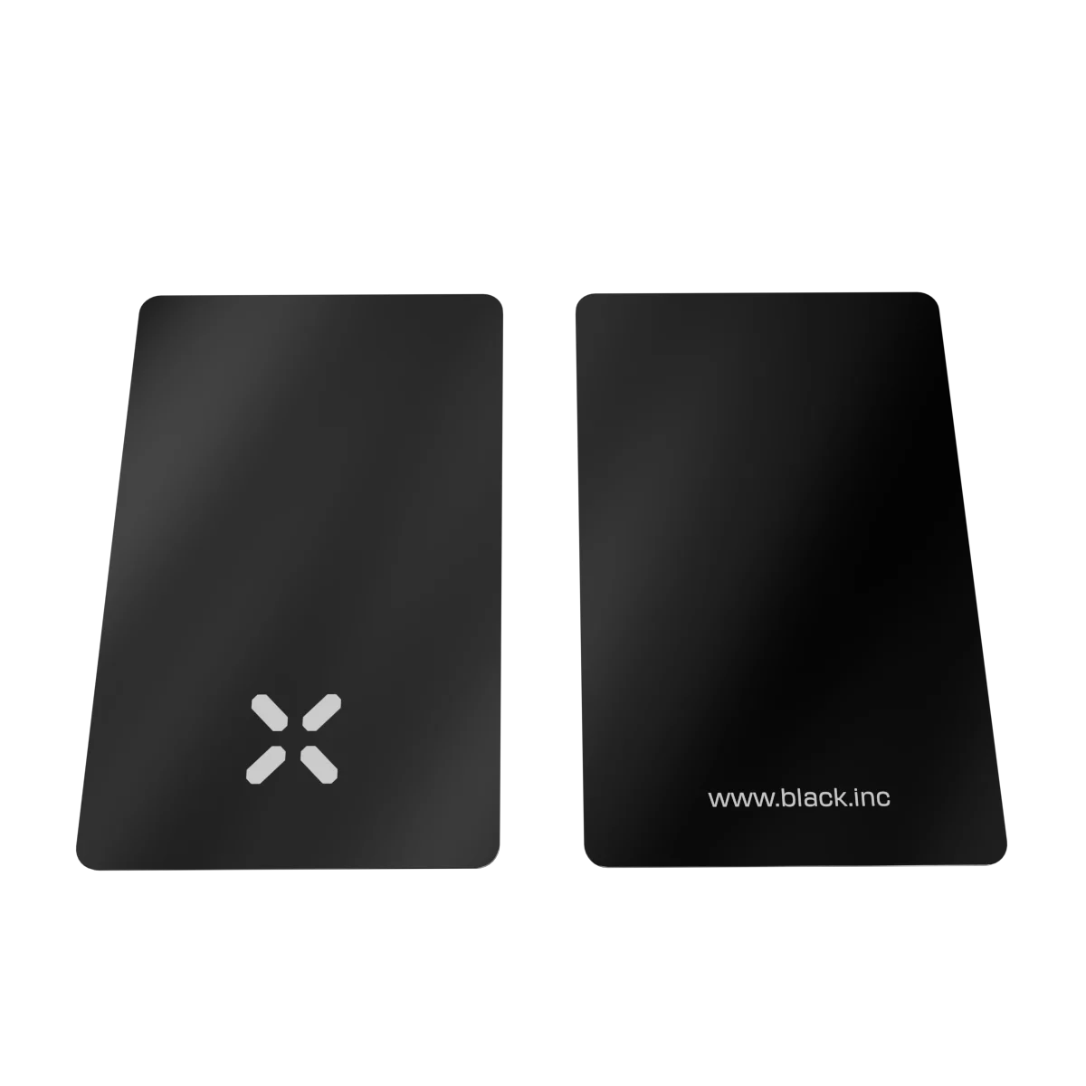 Two black mouse pads with a logo and website text on a white background