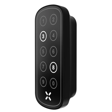 Black digital keypad lock on a white background