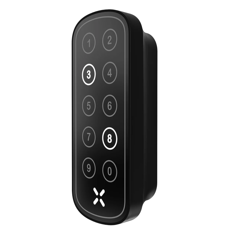 Black digital keypad lock on a white background
