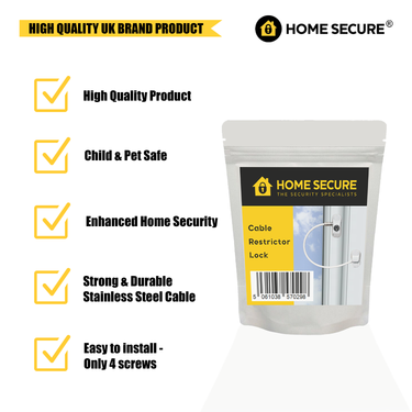 Packaging image of the Home Secure® Cable Restrictor Lock for uPVC window